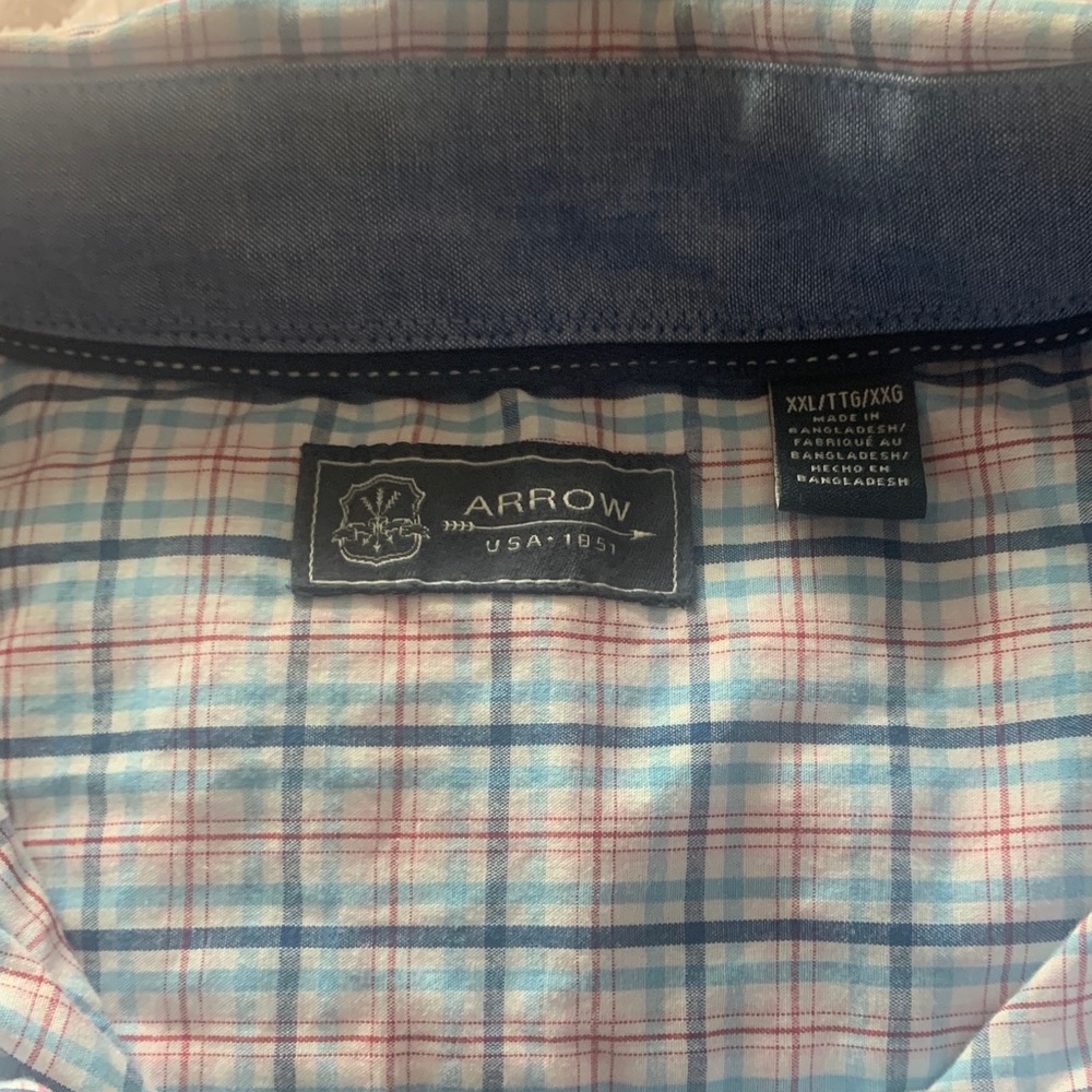 Arrow Men's Light Blue and Pink Plaid Shirt